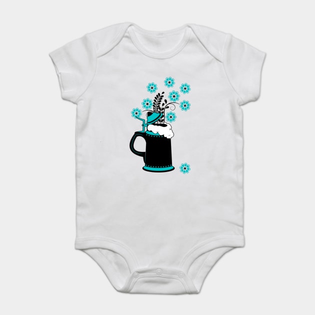 Black and Teal Beer Stein and Flowers Oktoberfest Baby Bodysuit by HolidayBug